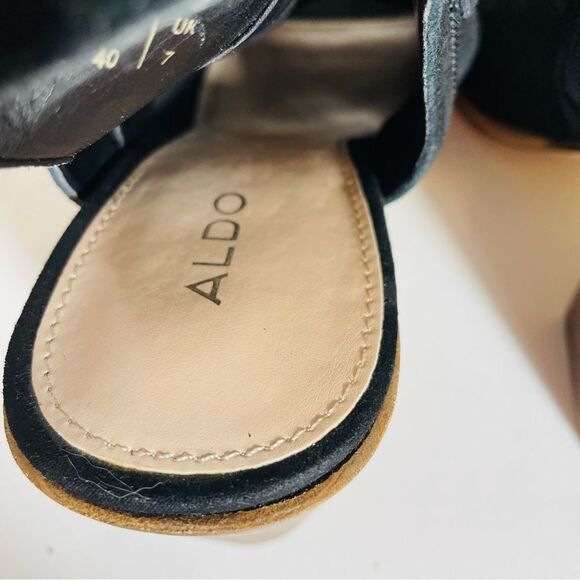 Aldo Black Suede Basket Weave Gold Zipper Peep Toe Sandal Size 9 NWT/NO BOX - Picture 10 of 14